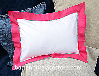 Baby pillow sham.White with Raspberry Sorbet border.12x16"pillow
